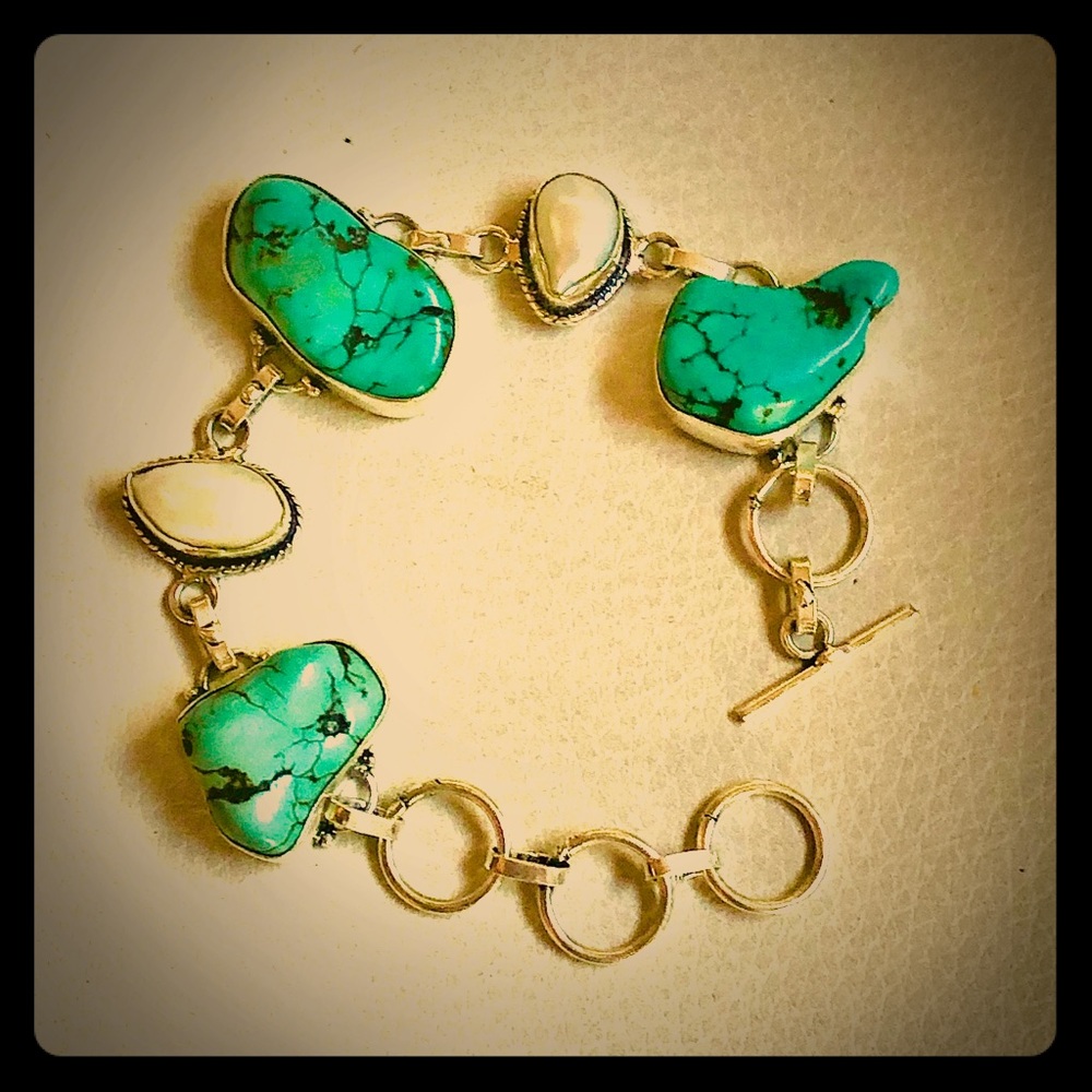 Real pearl turquoise sterling bracelet - Picture 4 of 5